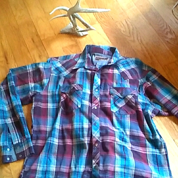 🤠 Wrangler Retro Brush PREMIUM Long Sleeve WESTERN SHIRT XXL AQUA PLAID - Picture 2 of 16